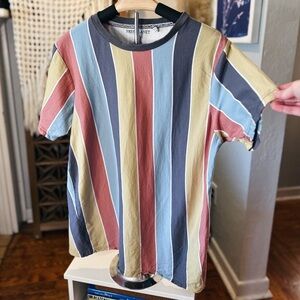 Free Planet Blue Burgundy and Tan Striped Scoop Neck T-Shirt
